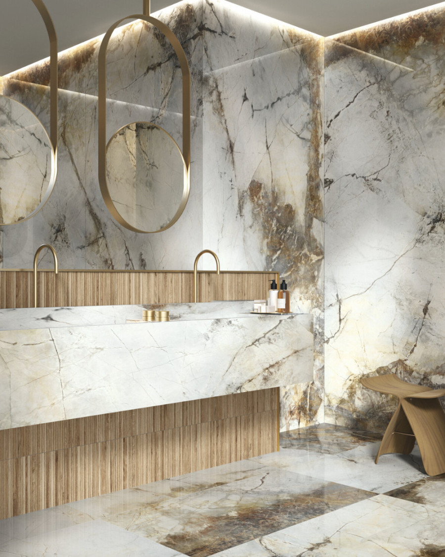 Natural stone-effect bathroom tiles Polished x cm  Unusual design   In stock